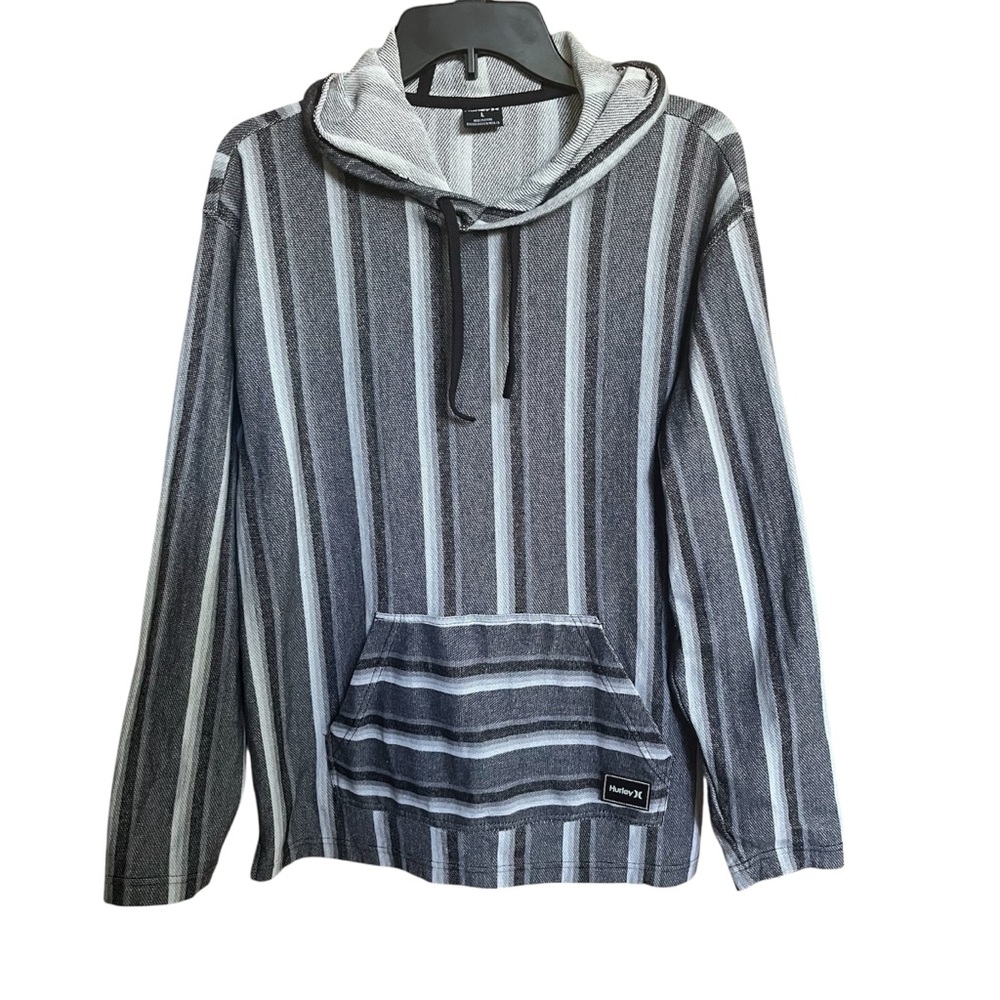 Hurley Hooded Striped Gray Sweater Hoodie Mens size large grey black